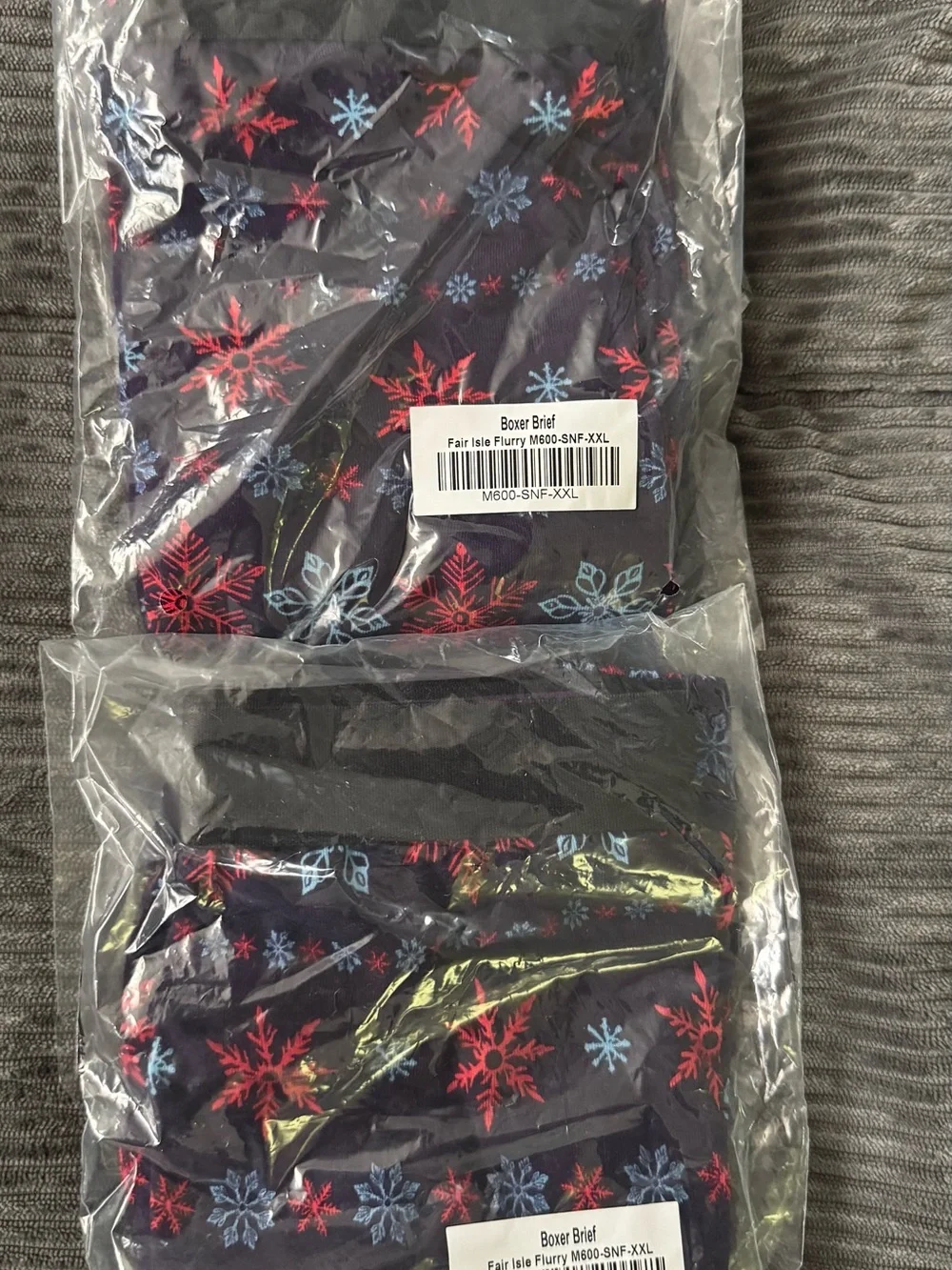 MeUndies Men’s Navy Boxer Briefs with Red & Light Blue Snowflakes